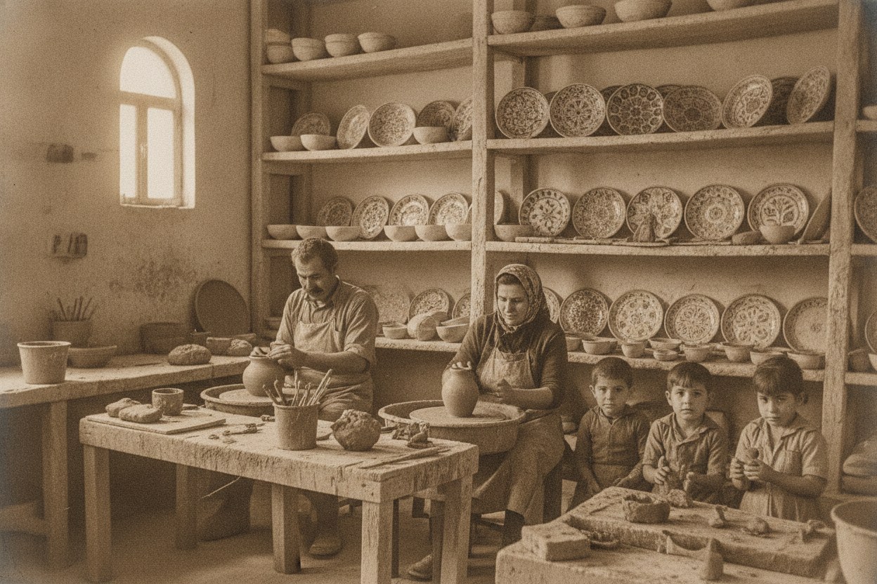1961 yılından kalma ilk çini karolar ve el çizimi karanfil deseni